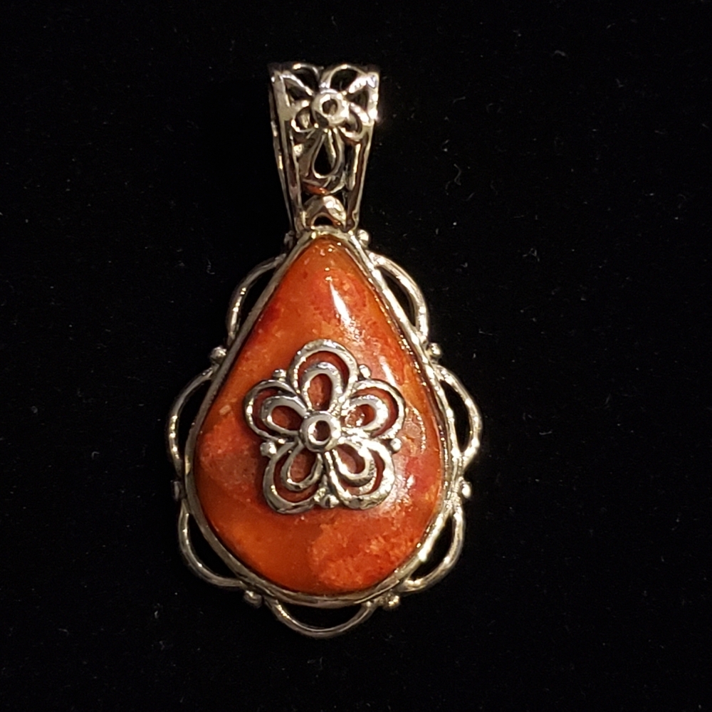 Silpada Sterling Silver Coral Fiery Personality Pendant Charm S2272